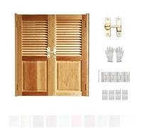 Porte Battante Persienne Rétro 2 Vantaux - Western En Bois Naturel, Installation Facile For Escalier, Salle De Bain, Cuisine, Balcon(Wood,W:150 x H:90cm)