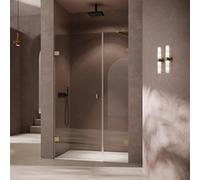 Porte battante SolvaPro sans cadre, avec partie secondaire, 4 coins, fixation à gauche, largeur 700-1200mm, hauteur 1200-2000mm, sur mesure, 7R298055H322, Cabines de douche: Couleur du profil laiton V