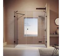 Porte battante SolvaPro sans cadre, segment fixe et paroi latérale, partie secondaire, fixation à droite, largeur de la porte 900-1200mm, hauteur 1200-2000mm, largeur de la paroi latérale 200-1200mm,