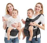 Porte-bébé 2 en 1 Sageky avec siège pour les hanches | 6 positions de portage réglables | Conception en forme de M pour soutenir les hanches | Modèle respirant et léger (Gris foncé)