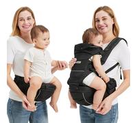 Porte-bébé 2 en 1 Sageky avec siège pour les hanches | 6 positions de portage réglables | Conception en forme de M pour soutenir les hanches | Modèle respirant et léger (Noir)