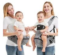 Porte-bébé 2 en 1 Sageky avec siège pour les hanches | 6 positions de portage réglables | Conception en forme de M pour soutenir les hanches | Modèle respirant et léger (Gris)