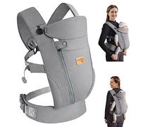 Porte-bébé pour nouveau-né dès la naissance avec appui-tête réglable et filet 3D respirant, porte-bébé avant facilement réglable pour nouveau-né de 4 à 15 kg (gris foncé, avec ceinture)