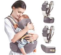 Porte-Bébé Ventraux Ergonomique avec Siège à Hanche 4 en 1 Multiposition pour Nouveau-né Bébé 0-36 mois 3.5-20kg (Gris)