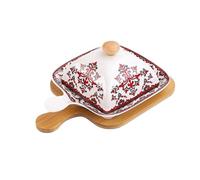 Porte-beurre Beurrier en céramique, beurrier, plat à collation avec couvercle, petit, assiette Beurriers(Red)