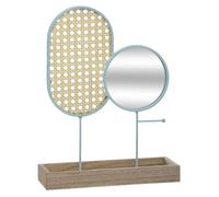 Porte Bijoux - ATMOSPHERA - Cannage et Miroir - H 31 cm - Fer, Bois MDF, Verre - Aqua