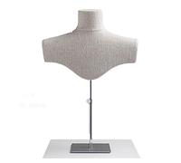 Porte Bijoux Collier en lin présentoir buste 3D collier organisateur bijoux présentoir avec base en métal, hauteur réglable collier bijoux présentoir buste support Présentoir Bijoux(Silver)