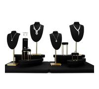 Porte-bijoux Combinaison de présentoir à bijoux en velours noir et métal | For la vitrine de bagues, boucles d'oreilles et colliers