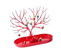 porte-bijoux en d'arbre Plateau présentoir de bijoux en corail noir et blanc, boucles d'oreilles, collier, bague, pendentif, Bracelet, rangement(Red with hole)