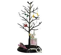 porte-bijoux en d'arbre Présentoir de bijoux en forme d'arbre avec plateau, boucles d'oreilles, colliers, bagues, support rangement, tour bureau, 1 pièce(Black)