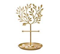 porte bijoux femme Arbre à bijoux en métal doré, décoration de dessus de table, support de boucles d'oreilles/Bracelets, organisateur de colliers, tour d'exposition avec plateau rond Presentoir bijoux