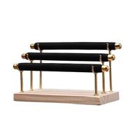 Porte Bijoux Présentoir à bagues en bois, support éponge, cadre métal, bijoux amovible(Golden three-layer ring holder Black)