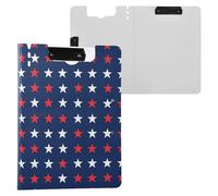 Porte-bloc à double clip avec couverture rigide Motif étoiles Rouge/bleu