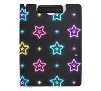 Porte-bloc A4 avec 2 clips en métal pour bureau avec couverture Motif étoiles colorées fluo
