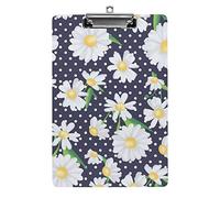 Porte-bloc A4 avec fleurs de marguerite à points blancs, drôle, esthétique, travail, étude, lettre, planche à pince standard 12,5 x 8,5 pouces, panneau dur pour salle de classe, enfants, écriture, d