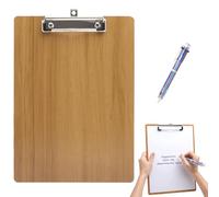 porte bloc a4 avec pince en bois avec stylo à bille 6 couleurs, Planchettes à pince et porte-formulaires, l'école les croquis les voyages listes de courses quotidiennes (Couleur bois de cerisier)