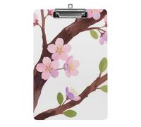 Porte-bloc A4 en acrylique - 21,6 x 31,8 cm - Motif double face - Planche décorative avec trou de suspension - Porte-bloc rose - Branche de Sakura pour enseignant, infirmière, médecin