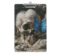 Porte-bloc A4 en acrylique - Durable et portable avec cintre en métal pour mur, peut contenir jusqu'à 100 feuilles, porte-bloc tête de mort et papillon pour enseignant, bureau, infirmière