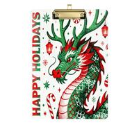 Porte-bloc A4 en plastique pour garçons - Motif dragon joyeux Noël vert - Pour thérapie de 5e année - Essentiels pour enseignants - Taille 9 x 12