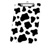Porte-bloc A4 imperméable en acrylique avec clip en métal à profil bas, format A4, pour l'école, le bureau, les femmes, les infirmières et les hommes - Noir et blanc - Motif vache noire et blanche