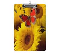 Porte-bloc A4, tournesols jaunes avec imprimé papillon rouge, tableaux à clip en plastique acrylique avec trou de suspension 21,6 x 31,8 cm pour la maison, le bureau, les affaires