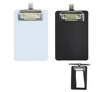 Porte-Bloc A6 avec Clip métal et Pochette Plastique - 2 pièces Noires et Blanches - Rangement Documents Format A6 - Support Mural Inclus - pour Bureau, école ou déplacements