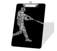 Porte-bloc acrylique avec pince métallique plate, batteur de baseball, format A4 22,9 x 31,8 cm Porte-blocs, surface d'écriture imperméable, idéal pour l'école, le bureau, les élèves-Clip argenté