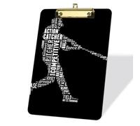 Porte-bloc acrylique avec pince métallique plate, batteur de baseball, format A4 22,9 x 31,8 cm Porte-blocs, surface d'écriture imperméable, idéal pour l'école, le bureau, les élèves-Clip doré