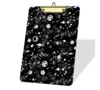 Porte-bloc acrylique « Space Galaxy Black », format standard A4 22,9 x 31,8 cm, porte-bloc plat, porte-bloc décoratif pour fournitures de bureau, enseignants, infirmières, les médecins-Clip doré