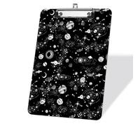 Porte-bloc acrylique « Space Galaxy Black », format standard A4 22,9 x 31,8 cm, porte-bloc plat, porte-bloc décoratif pour fournitures de bureau, enseignants, infirmières, les médecins-Clip argenté