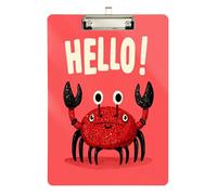 Porte-bloc amusant en forme de crabe rouge Hello Police transparent pour presse-papiers personnalisés pour enseignants, taille 22,9 x 31,5 cm, tabla para escribir con clip