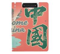 Porte-bloc avec deux clips en métal - Porte-stylo - Avec couverture - Inscription « Welcome to China Scenery Culture » - Format A4