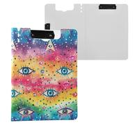 Porte-bloc avec double clip en métal avec couverture rigide Motif yeux maléfiques et étoiles