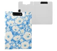 Porte-bloc avec espace de rangement Motif fleurs Bleu pâle A4 Clip folio Double clips Porte-stylo Bureau Clip Board avec couverture