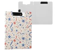 Porte-bloc avec motif drapeau américain avec étoiles et rayures horizontales et verticales - Double clip avec couverture - Porte-bloc pour bureau et entreprise