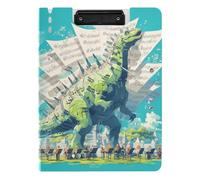 Porte-bloc avec rangement Dinosaure Concert Style surréaliste Fond turquoise A4 Porte-stylo Porte-stylo avec couverture