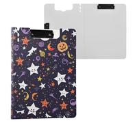 Porte-bloc avec rangement étoilé Halloween noir coloré A4 porte-bloc deux clips métalliques porte-stylo scolaire avec couverture