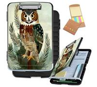 Porte-bloc avec rangement, grande capacité d'ouverture latérale, porte-bloc en plastique avec porte-stylo, clip discret, accessoires pour enseignants, fournitures d'allaitement et de bureau, chouette