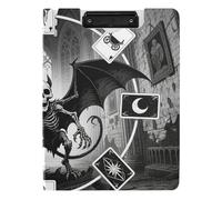 Porte-bloc avec rangement style gothique squelette tarot noir et blanc A4 deux clips métalliques porte-stylo scolaire avec couverture