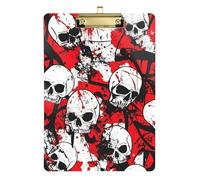 Porte-bloc de poche en acrylique motif tête de mort rouge terrible format A4 pour enseignant, porte-bloc doré, 30,5 x 22,9 cm, tabla para escribir