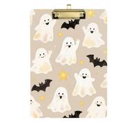 Porte-bloc de poche MD en acrylique avec motif de fantômes blancs - Lettre standard A4 - Transparent - Pour femmes légales - Entraîneurs de basket-ball - Doré - 30,5 x 22,9 cm - Tabla para escribir