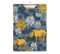 Porte-bloc de poche pour infirmière, motif rhinocéros africain, nénuphar, gris, pour enseignant, format 22,9 x 31,5 cm, tabla para escribir avec clip