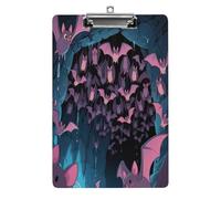 Porte-bloc décoratif en acrylique avec motif chauve-souris dans les grottes avec clip en métal discret pour bureau, école, enseignants, étudiants, taille lettre standard 31,8 x 21,6 cm