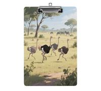 Porte-bloc décoratif en acrylique avec motif d'autruches dans la savane avec clip en métal discret pour bureau, école, enseignants, étudiants, format lettre standard 31,8 x 21,6 cm
