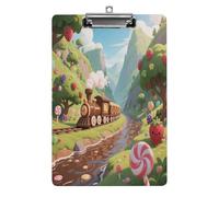Porte-bloc décoratif en acrylique imprimé Candy Train Valley avec clip en métal discret pour bureau, école, enseignants, étudiants, format lettre standard 31,8 x 21,6 cm