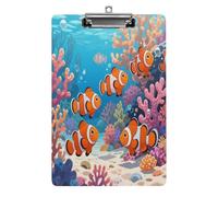 Porte-bloc décoratif en acrylique motif poisson-clown dans les récifs coralliens avec clip en métal discret pour bureau, école, enseignants, étudiants, format lettre standard 31,8 x 21,6 cm