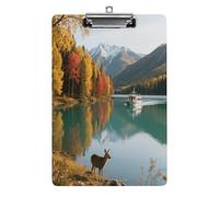Porte-bloc décoratif en acrylique - Paysage d'automne du lac Kanas - Porte-bloc imprimé avec clip en métal à profil bas pour bureau, école, enseignants, étudiants, lettre standard 31,8 x 21,6 cm