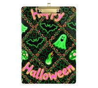 Porte-bloc d'Halloween en acrylique avec motif citrouille vert léopard - Format de poche - Lettre standard A4 - Tableau rigide pour enseignant de première année - Doré - 30,5 x 22,9 cm - Tabla para