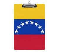 Porte-bloc drapeau du Venezuela avec clip à profil bas en acrylique - 21,6 x 31,5 cm - Porte-bloc format A4 - Résistant aux chocs avec trou de suspension pour salle de classe et fournitures