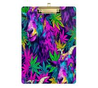 Porte-bloc en acrylique avec dents colorées de chèvre nourrie à l'herbe de style hippie mignon pour les enseignants indispensables pour la salle de classe élémentaire Taille 9 x 12,5 Tabla para